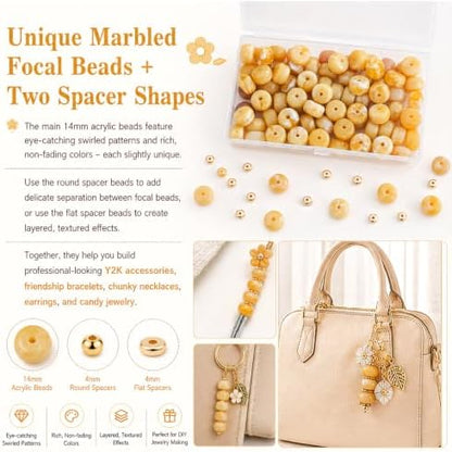 100Pcs 14mm Large Acrylic Beads for Jewelry Making, Chunky Marbled Round Focal Beads Bulk Set with Spacer Beads for DIY Bracelets Necklaces Keychains Bag Charms (Brown) - Image 4