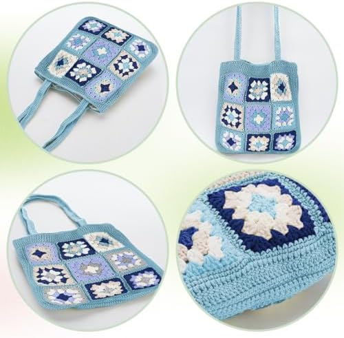 ORIGACH DIY Granny Square Crochet Bag Kit for Beginners Adults, Crochet Granny Square Bag Kit with Instruction Video Tutorials, Learn to Crochet Bag Making Kit for Starters, Dark Blue - Image 3