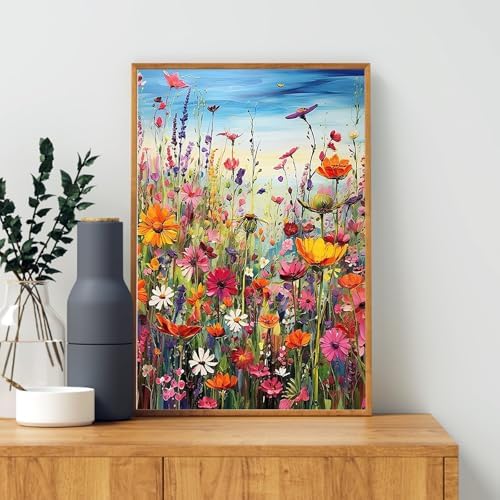 4 Pack Framed Paint by Numbers Kit for Adults Wildflowers with Wooden Easel - Image 7