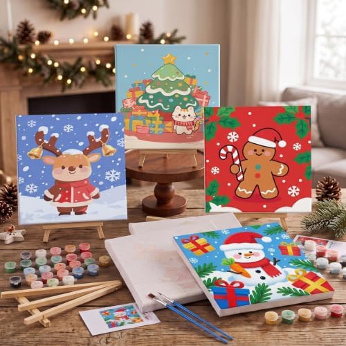 YooNotee 6 Pack Ghost Paint by Numbers Kit on Canvas with Wooden Easels & Brushes, 12x8 Inch Halloween Canvas Art Set for Adults Easy Acrylic Paint Kit Beginner for Halloween Home Decor - Image 5