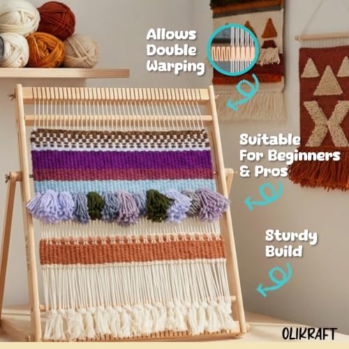 Olikraft Wooden Weaving Loom, Adjustable Stand (Extra Large) - Image 5