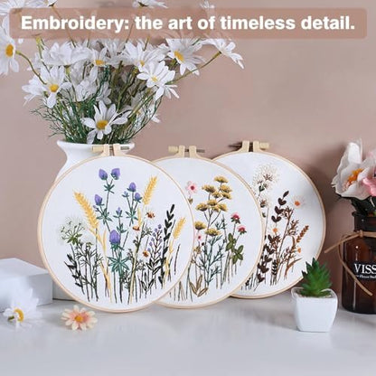 RidaaFri Embroidery Kit for Beginners, 3 Set Flower Pattern Practice Kits - Image 5