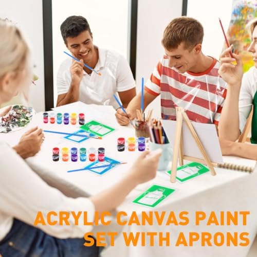 ESRICH 20 Pack 8x10 Canvas and Easel Set, Mini Acrylic Paint, Paint Brushes, Palettes, Aprons, Sip and Paint Kits for Adults Couples Friends Date Night Painting Party Supplies - Image 6