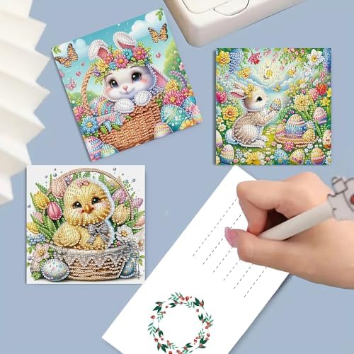 DIZAKIM 6-Piece Christmas-Themed Diamond Painting Greeting Cards Christmas Eve DIY Craft Kit Birthday Gift (Easter) - Image 6