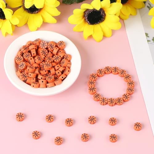 EVERMARKET 100pcs Basketball Beads Polymer Clay Basketball Beads Charms Ball Spacer DIY Sports Bead for Necklace Bracelet Handmade Jewelry Making Accessories Supplies - Image 7