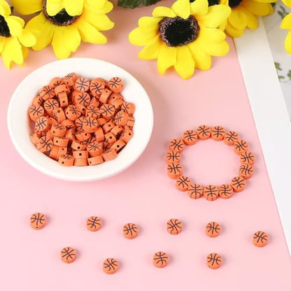 EVERMARKET 100pcs Basketball Beads Polymer Clay Basketball Beads Charms Ball Spacer DIY Sports Bead for Necklace Bracelet Handmade Jewelry Making Accessories Supplies - Image 7