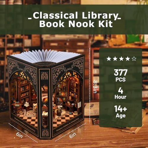 NookMaster Classic Library Book Nook Kit | DIY Miniature Dollhouse with LED - Image 3