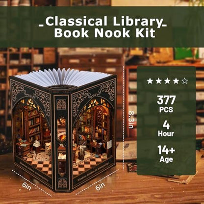 NookMaster Classic Library Book Nook Kit | DIY Miniature Dollhouse with LED - Image 3