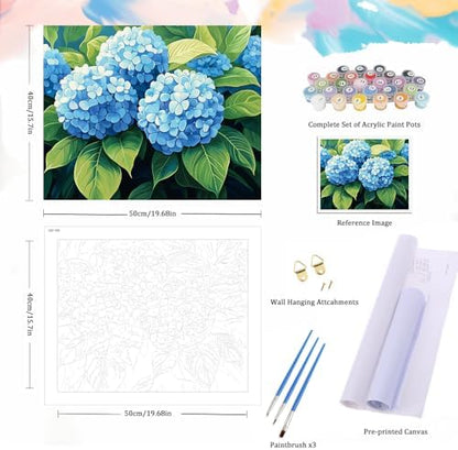 Natuyalo Paint by Numbers Kit for Adults Beginners, 16" Wx20 L Canvas Pictures Painting Acrylic Paintwork with 3 Pcs Paintbrushes, Blue Hydrangea Flowers - Image 5