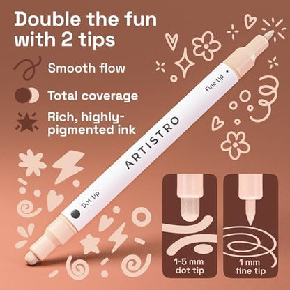 ARTISTRO Skin Tones Dual-Tip Acrylic Paint Marker Pens - Set of 12 - Image 3