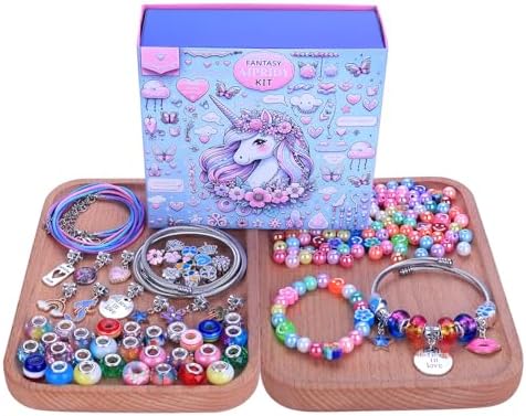 AIPRIDY 208 Pieces Charm Bracelet Making Kit,Unicorn Mermaid Crafts Gifts Set Can Inspires Imagination and Creativity,Jewelry Making Kit Perfect Gifts for Girls 5-12 Years Old (Pink+Aqua Unicorn) - Image 2