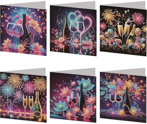 6 Pcs Diamond Painting Greeting Cards Kit Fireworks Party with Envelopes, 5D DIY Special Shaped Rhinestone Art Card Making Kits for Adults, Holiday Blessing Postcards, Creative Craft Gifts by Unknown