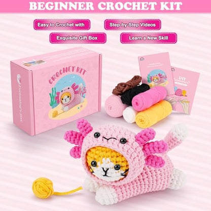 Crochet Kit for Beginners, Cat Dress in Axolotl Crochet Kit, Complete Crochet Animal Kit with Step-by-Step Video Tutorials, Easy Knitting Kit for Adults, DIY Cat Craft Kit for Galentines Gifts - Image 6