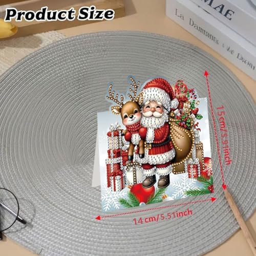 jinglinhh 8pcs Diamond Art Painting Christmas Santa Claus Greeting Cards with Envelopes, DIY Card Making Kits for Adults, Diamond Art Postcards Christmas Cards Craft Gifts - Image 2