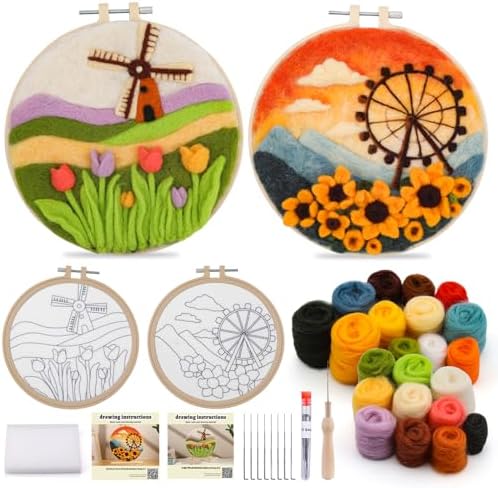 QMNNMA Needle Felting Kit for Beginners, Needle Felt Painting Kit with Picture Frame, Foam Pad, Felt Cloth, and Instructions, Flowers Wool Felting Kit Used for Home Decoration, Art Craft by Qmnnma
