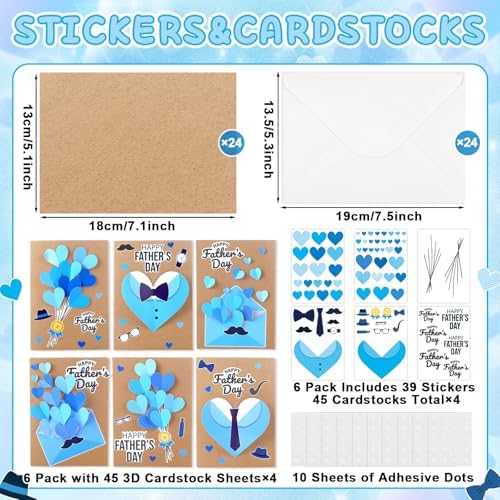 Yomjress 24 Sets Father's Day DIY Card Making Kit 3D Heart Tie Trophy Greeting Cards with Envelope Stickers Fathers Day DIY Card Crafts for Gifts Exchange Best Dad Daddy Papa Party Favors - Image 2