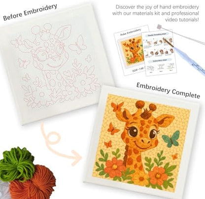 SDOYUNO Punch Needle Kit with Frame for Adults Beginners Kits 9.84 x 9.84 Inch Embroidery Starter Kits Punch Needle Kit with Giraffe Pattern, Threader, Yarns, Rug Punch, DIY Craft Kits (Cyan) - Image 3