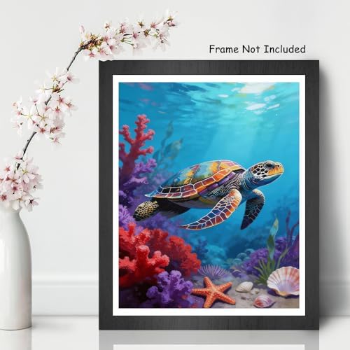 Ocean Paint by Numbers Kit for Adults, Sea Turtle Swimming in Deep Coral Reef Adult Paint by Number Kits, Marine Life Painting by Numbers Canvas, DIY Arts and Crafts for Home Decor, 16x20 Inch - Image 2