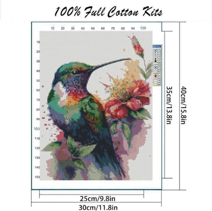Hummingbird Stamped Cross Stitch Kits，Needlepoint Cross-Stitch Patterns Dimensions Needlecrafts Embroidery Kits，DIY Art Bird Home Wall Decor Perfect for Relaxation 15.7x11.8 Inches - Image 2