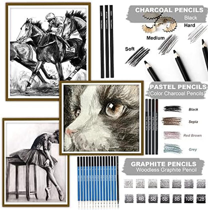 KALOUR 82 Pack Drawing Sketching Kit, Pro Art Supplies with Sketchbook, Include Tutorial,Colored, Graphite, Charcoal, Watercolor,Metallic & Pastel Pencils, Drawing Set for Adults Teens Beginner - Image 4