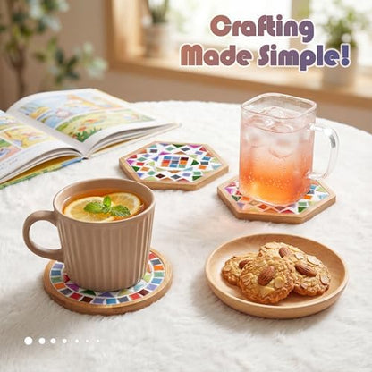 Nuyoach DIY Mosaic Coaster Kits for Adults Craft,2 Sets Ceramic Arts and Crafts Tile Kit with Wooden Coasters,Glass Mosaic Adult Craft Kits for Women Seniors Handmade Gifts Home Decor - Image 4