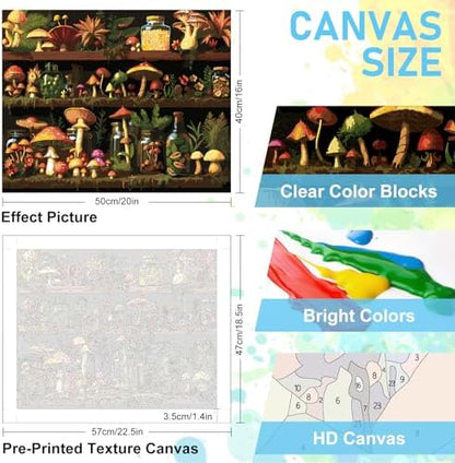 Paint by Numbers Kit for Adults, Mushroom DIY Acrylic Canvas Painting Set - Image 3