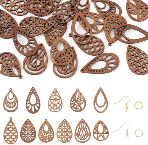 Elecrelive DIY Dangle Earrings Kits 11 Pairs Teardrop Walnut Wood Pendants Natural Wood Earring Blanks with Hooks for DIY Craft Jewelry Making by EEEELECRELIVE
