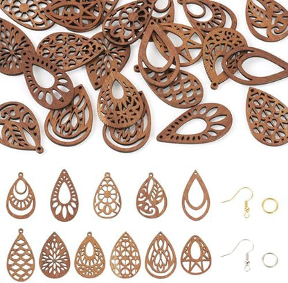 Elecrelive DIY Dangle Earrings Kits 11 Pairs Teardrop Walnut Wood Pendants Natural Wood Earring Blanks with Hooks for DIY Craft Jewelry Making by EEEELECRELIVE
