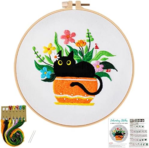 Louise Maelys Black Cat Embroidery Kit for Beginners Botanical Craft by LouiseMaelys