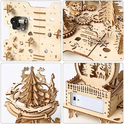 3D Wooden Puzzles for Adults, Rotating Xmas Amusement Park Music Box Kit - Image 3
