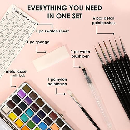 Grabie 50 Color Watercolor Paint Set with Brush Pens - Image 2