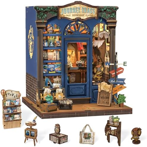Cutefun Book Nook Kit - DIY Miniature Dollhouse Booknook Kit for Adults and Teens, 3D Wooden Puzzle Bookshelf Insert Decor with LED Light, Gifts for Book Lovers and Beginners (Journey Trace Bookshop) by Cutefun