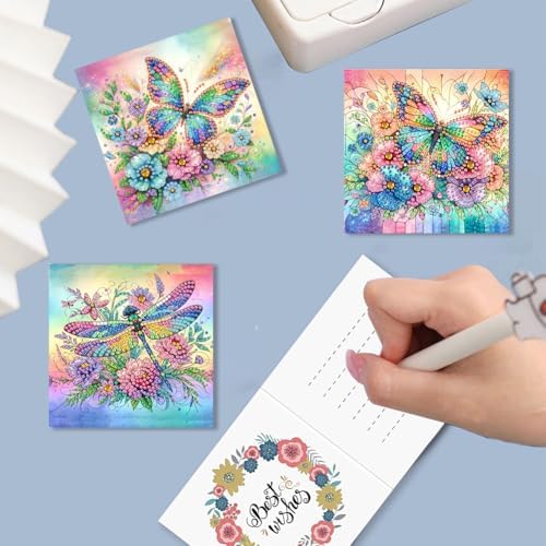 Diamond Art Cards with Envelopes–6PCS DIY Diamond Painting Greeting Cards Kit | Card Making Kit with Bling for Adults & Beginners | Birthday,Holiday & Thank You Cards (Flower Butterfly and Dragonfly) - Image 3