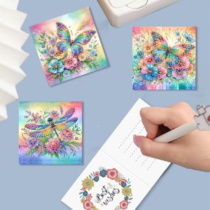 Diamond Art Cards with Envelopes–6PCS DIY Diamond Painting Greeting Cards Kit | Card Making Kit with Bling for Adults & Beginners | Birthday,Holiday & Thank You Cards (Flower Butterfly and Dragonfly) - Image 3