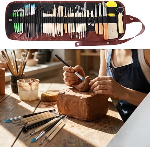 Kenaeooe 42 PCS Pottery Tools Kit Professional Clay Sculpting Tools Set with Leather Roll Bag for Polymer Clay, Ceramic, Modeling, Carving, Trimming, and Shaping for Artists and Beginners - Image 6
