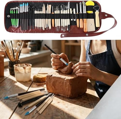 Kenaeooe 42 PCS Pottery Tools Kit Professional Clay Sculpting Tools Set with Leather Roll Bag for Polymer Clay, Ceramic, Modeling, Carving, Trimming, and Shaping for Artists and Beginners - Image 6
