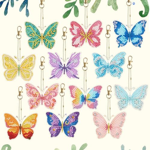 LAKEQUILL Rainbow Butterfly 12 Pcs 5D Diamond Painting Keychain Kit - Image 4