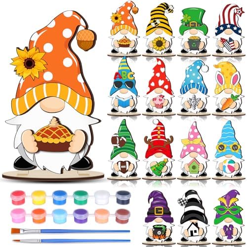 Wonderjune 14 Pack Fall Craft Autumn Interchangeable Wooden Gnome Crafts Creative Harvest Decor Perfect for Gifts and Family Activities by Wonderjune