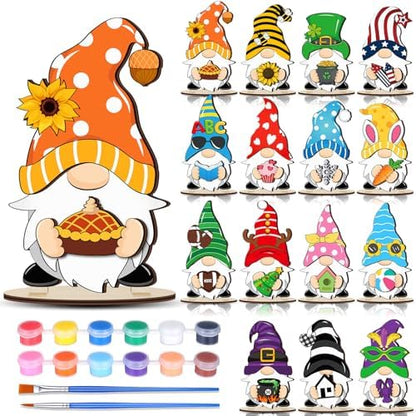 Wonderjune 14 Pack Fall Craft Autumn Interchangeable Wooden Gnome Crafts Creative Harvest Decor Perfect for Gifts and Family Activities by Wonderjune