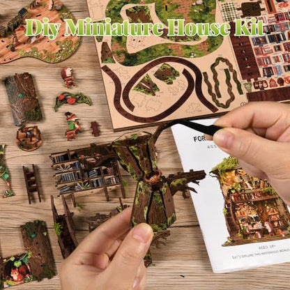Book Nook Kit-DIY Miniature House Kit with LED Light, Magical Tree House 3D Puzzle, Creative Craft Kit, Bookshelf Decor, Book Accessories, Miniatures Display - Image 5