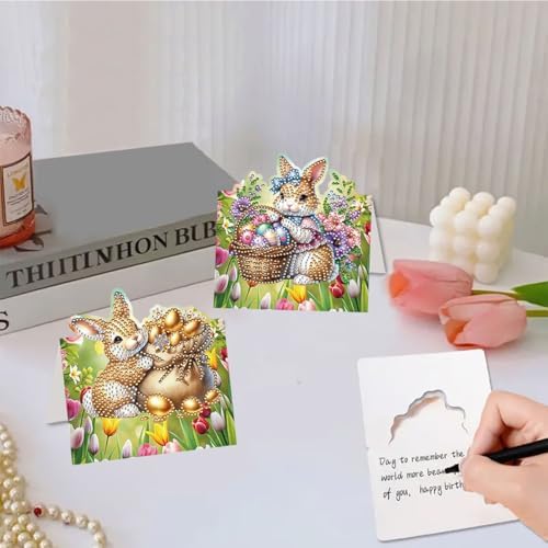 12 Packs Diamond Art Cards Kit, Diamond Painting Greeting Cards with Envelopes, DIY Card Making Kits for Adults, Gifts for Families, Friends, Partners (Easter Bunny B) - Image 3