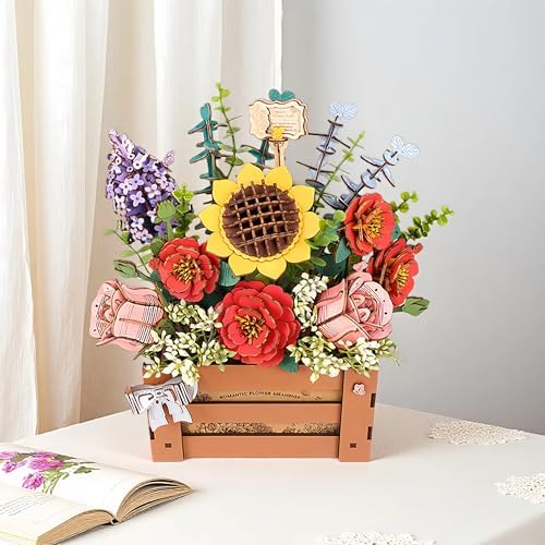 ROBOTIME 3D Wooden Bloom Box Puzzle, Adults' Flower Bouquet Building Set, Artificial Flowers Home Decor, Gift for Wedding/Mother's Day/Birthday, Wood Craft Kit by ROBOTIMEBuildingThingstoLife