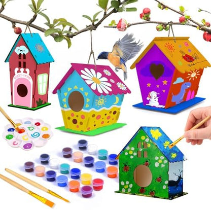 hapray 4 Pack Bird House Craft Kit, DIY Birdhouse for Kids to Build & Paint by hapray