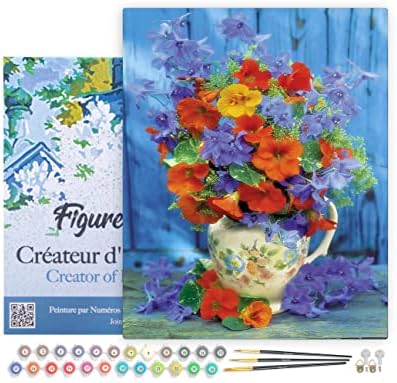 Figured'Art Paint by Number Adult with Orange and Purple Bouquet Frame – Manual Activity Kit DIY Art Number – 40 x 50 cm Stretched Canvas on Frame by FiguredArt