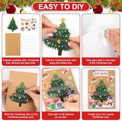 COCHIE 24 Sets Christmas Card Making Kits 3D Christmas Tree Card Making Craft Kits for Kids Holiday Greeting Cards Bulk for Home Classroom Activities - Image 4