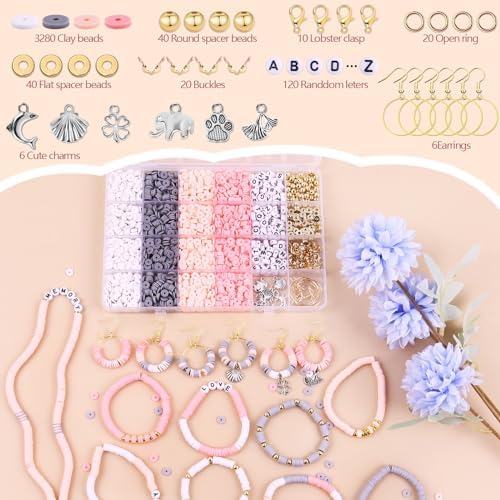 3500 PCS Clay Beads Bracelet Making Kit, Pink Gray Beads for Crafts - Image 3