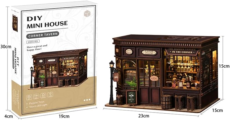 Corner Tavern Book Nook - DIY Book Nook Kit for Adults | Wooden Bookshelf 3D Book Nook Miniature Kit with LED Lights, Puzzle Decor for Book Lovers, 327 PCS, Cozy Bar Scene Decor - Image 2