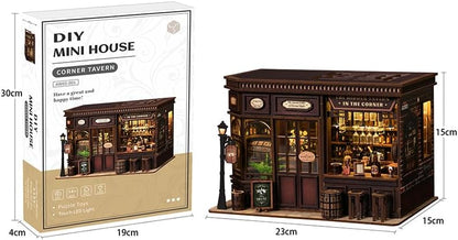 Corner Tavern Book Nook - DIY Book Nook Kit for Adults | Wooden Bookshelf 3D Book Nook Miniature Kit with LED Lights, Puzzle Decor for Book Lovers, 327 PCS, Cozy Bar Scene Decor - Image 2