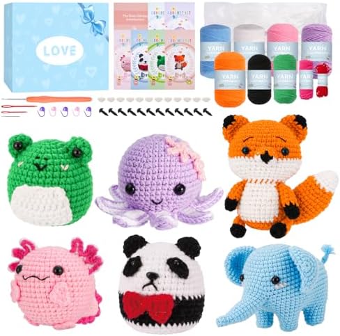 Gerute Crochet Kit for Beginners, 6 PCS Amigurumi Animal Family Starter Kit with Step-by-Step Video Tutorials & Illustrated Guide, 40% Extra Yarn, DIY Family Craft Gifts for Adults & Kids by Unknown