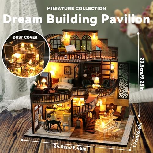 Flever DIY Miniature House Kit, Tiny Home Kit with LED Light, Mini House Build Craft Kits for Adults and Teens, Home Decor Creative Gift for Family/Friends (Dream Building Pavilion) - Image 2